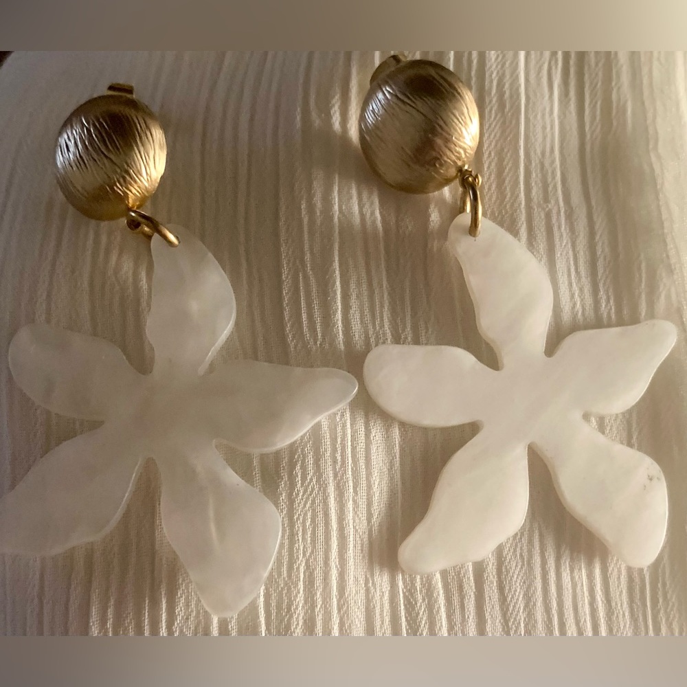 Gold & Frosted Flower Statement Earrings